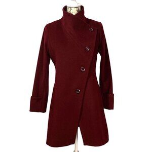 Trina Turk Fiona Walker Double Breasted Burgundy Wool Blend Womens Coat Size 4P